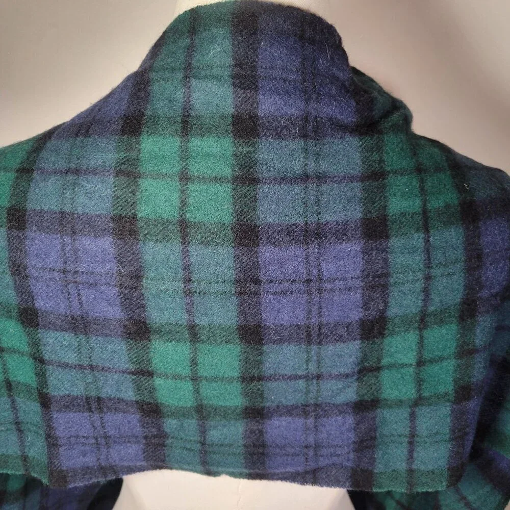 Via Condotti Roma Green & Blue Plaid Virgin Wool Scarf With Fringe